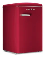 Medion Kühlschrank Life Retro MD 37790 Rot - Energieeffizienzklasse: D - Bauart: Freistehend - Einbaunormen: Keine - Nutzinhalt Kühlen: 95 l - Nutzinhalt Gefrieren: 13 l - Breite: 55 cm