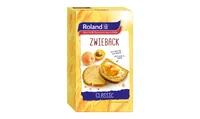Roland Snacks Zwieback Classic 165 g - Produkttyp: Zwieback - Nährwertangabe pro: 100 g - Energiegehalt (in kj): 1790 KJ - Energiegehalt (in kcal): 420 Kcal - Fett: 8.3 g - Gesättigte Fettsäuren: 1.3 g