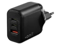 onit USB-Wandladegerät Triple 2C1A 45 W GaN Schwarz - Ladeport Output: 1x USB-C 20W - 1x USB-C 45W - 1x USB-A 20W - Detailfarbe: Schwarz - USB Ladeanschluss: 3