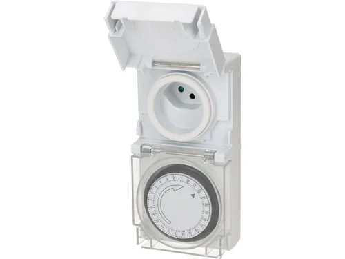 Max Hauri Zeitschaltuhr IP55 24 h Mechanisch - Montage: Zwischenstecker - Kürzeste Schaltzeit: 15 min - Anwendungsbereich: Outdoor - Indoor - Anzahl Schaltpunkte: 24 - Funktionsweise Zeitschaltuhr: Mechanisch - Funktionen: Dauerbetrieb Ein/Aus