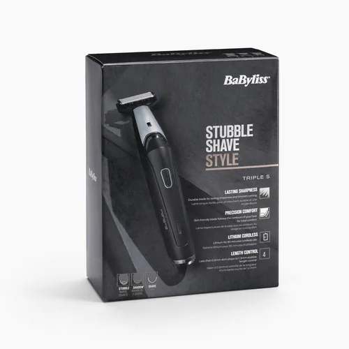 Babyliss Triple S T880E - Rasierart: Nass und Trocken - Körperbereich: Bart - Gesicht - Detailfarbe: Schwarz - Minimale Schnittlänge: 0.2 mm - Maximale Schnittlänge: 3 mm - Trimmer Funktionen: Bartschneider - Präzisionstrimmer - Rasieraufsatz