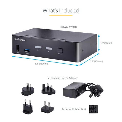 StarTech.com 2-Port USB-C KVM Switch, Single 4K 60Hz DisplayPort Monitor, 3.5mm Audio, 6x USB Hub Ports, Hot Key Switching, Thunderbolt 3/4 Compatible - TAA