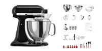 KitchenAid Küchenmaschine Artisan KSM200 Schwarz glanz - Funktionen: Schlagen - Rühren - Kneten - Detailfarbe: Schwarz glanz - Gerätetyp: Küchenmaschine - Leistungsaufnahme Betrieb: 300 W - Timerfunktion: Nein - Display vorhanden: Nein