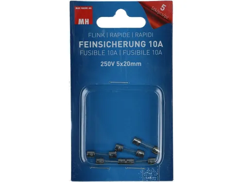Max Hauri Schmelzsicherung 5 x 20 mm Flink 10 A, 5 Stück - Nennstrom: 10 A - Typ: Feinsicherung - Bauart: Klar - Auslösecharakteristik: Flink (F)