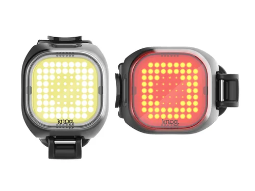 knog. Velolampe Blinder Mini Square Lichtset - Betriebsart: Akkubetrieb - Lichtfarbe: Rot - Weiss - Montageart: Gummizug - Leuchten Kategorie: Rücklicht - Vorderlicht - Leuchtmittel: LED - Lichtstärke: 50 lm