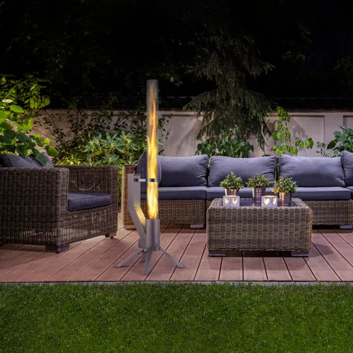 Gardenflare Klassik Feuerrohr Silber - Zusatzausstattung: Keine - Typ: Ambiente - Höhe: 130 cm - Durchmesser: 8 cm - Material: Borosilikatglas - Edelstahl - Edelstahl (pulverbeschichtet) - Metall