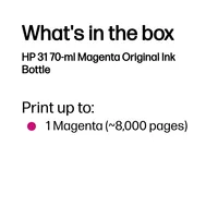 HP 31 70ml Magenta Original Bottled Ink Cartridge for Smart TankSeries Printers