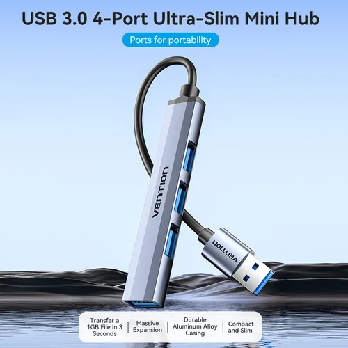 Vention USB 3.0 to USB 3.0/USB 2.0*3 Mini Hub 0.15M Gray Metal Type