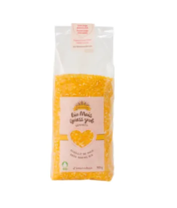 Leib und Gut Bio Mais Griess grob Bramata 500 g - Produkttyp: Griess - Nährwertangabe pro: 100 g - Energiegehalt (in kj): 1460 KJ - Energiegehalt (in kcal): 348 Kcal - Fett: 3 g - Gesättigte Fettsäuren: 0.4 g