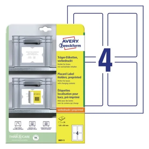 AVERY ZWECKFORM Träger-Etiketten 120x80mm 8001-5 hellgrau 20 Stk./5 Blatt