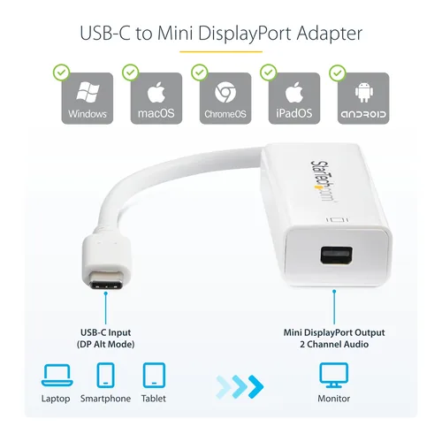 StarTech.com StarTech USB-C to Mini DisplayPort Adapter - 4K 60Hz - White - USB 3.1 Type-C to Mini DP Adapter (CDP2MDP)