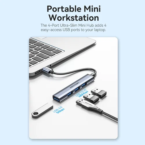 Vention USB 3.0 to USB 3.0/USB 2.0*3 Mini Hub 0.15M Gray Metal Type