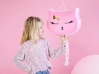 Partydeco Pinata Katze, 35 x 27 x 9 cm, Rosa, 1 Stück - Motiv: Katze - Detailfarbe: Rosa