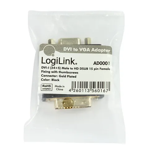 LogiLink AD0001 video cable adapter VGA (D-Sub) DVI-I Schwarz