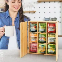 relaxdays Teebeutel-Box Hellbraun - Detailfarbe: Hellbraun - Anzahl Fächer: 9 × - Teeform: Teebeutel - Material: Holz