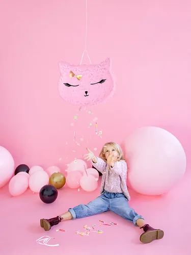 Partydeco Pinata Katze, 35 x 27 x 9 cm, Rosa, 1 Stück - Motiv: Katze - Detailfarbe: Rosa