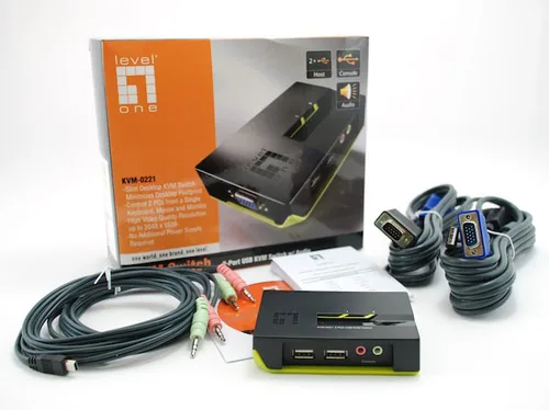 LevelOne KVM Switch 2xUSB-A Audio grau