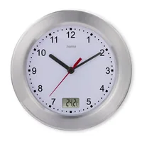 Hama Wanduhr Mauritius Ø 17 cm, Silber/Weiss - Form: Rund - Detailfarbe: Silber - Weiss - Uhrtyp: Analog/Digital - Funksignal: Keine Angaben - Funktionen: Zeit - Temperaturanzeige - Detailmaterial: Glas - Aluminium