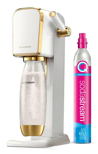 Sodastream Wassersprudler Art Weiss/Gold - Breite: 16.9 cm - Höhe: 43.1 cm - Tiefe: 24.5 cm - Detailfarbe: Weiss - Gold - Passender Zylinder: 60 l - Im Lieferumfang enthaltene Flaschen: 1