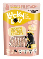 Lucky Lou Extra Food Thunfisch-&Hühnerfilet in Gelée, 70 g - Tierbedürfnis: Kein besonderes Bedürfnis - Geschmacksrichtung: Fisch - Geflügel - Zertifikate: Keine Zertifizierung - Fleischsorte: Thunfisch - Huhn - Packungsgrösse: 70 g - Futtereigenschaft: G