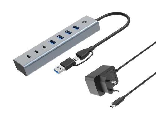 CONCEPTRONIC 7-Port Hub USB-A3.0-C Adap.->4xA3.0m.Netz. gr