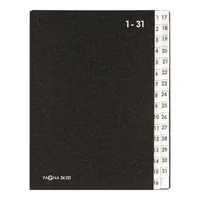 Pagna Pultmappe A4 1-31 Schwarz - Typ: Pultmappe - Ausstattung: Raue Oberfläche - Schaulöcher - Verstärkter Rücken - Reissfeste Seiten - Taben - Dehnbarer Rücken - Detailfarbe: Schwarz - Material: Pappe