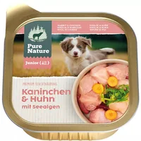 Pure Nature Nassfutter Junior Kaninchen&Huhn, 150 g - Tierbedürfnis: Wachstum & Trächtigkeit - Geschmacksrichtung: Kaninchen - Geflügel - Zertifikate: Keine Zertifizierung - Fleischsorte: Kaninchen - Huhn - Packungsgrösse: 150 g - Futtereigenschaft: Getre