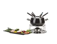 Nouvel Fleischfondue-Set Noir 9 Teile, Schwarz/Silber - Anzahl Personen: 6 - Materialtyp: Metall - Material: Edelstahl - Betriebsart: Pastenbrenner - Kompatible Kochfelder: Glaskeramik - Gas - Induktion - Elektro - Detailfarbe: Schwarz - Silber