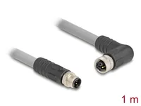 Delock M12 Kabel L-kodiert 5 Pin Stecker gerade zu Buchse rechts gewinkelt PUR schleppkettentauglich 1 m grau