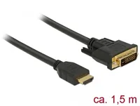 Delock Kabel HDMI – DVI, 1.5 m, bidirektional - Kabeltyp: Anschlusskabel - Videoanschluss Seite A: HDMI - Videoanschluss Seite B: DVI-D - Detailfarbe: Schwarz - Kabellänge: 1.5 m - Display Port Standard: Keine Angabe