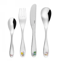 Sola Kinderbesteckset Kids World 2 , 4-tlg - Art: Kinderbesteckset - Materialtyp: Metall - Material: Edelstahl 18/10 - Eigenschaften: Keine Eigenschaft - Detailfarbe: Silber matt - Spülmaschinenfest: Ja