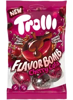 Trolli Gummibonbons Flavorbomb Cherry Cola 75 g - Produkttyp: Gummibonbons - Nährwertangabe pro: 100 g - Energiegehalt (in kj): 1350 KJ - Energiegehalt (in kcal): 318 Kcal - Fett: 0.2 g - Gesättigte Fettsäuren: 0.2 g
