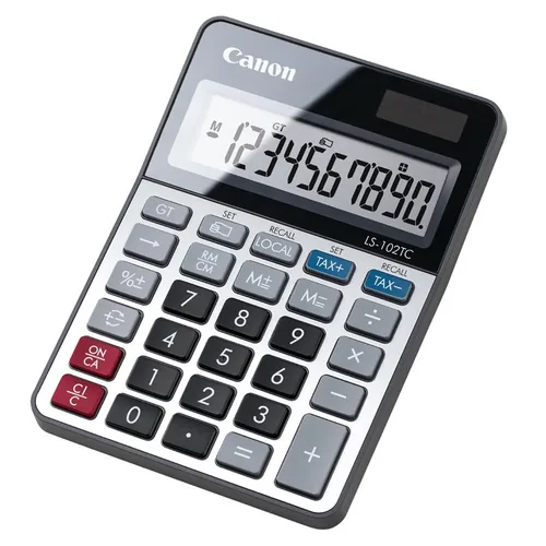 Canon Taschenrechner CA-LS102TC 10-stellig - Typ: Taschenrechner - Stromversorgung: Solarbetrieb - Detailfarbe: Grau - Displaytyp: LCD - Programmierbar: Ja - Anzahl Zeilen: 1 ×