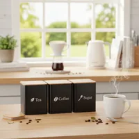 relaxdays Vorratsdosen Set Kaffee/Tee/Zucker Schwarz je 1.5 L - Anwendungszweck: Gewürz - Materialtyp: Metall - Set: Ja
