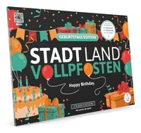 Denkriesen Stadt Land Vollpfosten A4 Block Geburtstags Edition -DE- - Sprache: Deutsch - Kategorie: Partyspiel - Altersempfehlung ab: 9 Jahren - Spieldauer: 45 min - Min. Anzahl Spieler: 2 - Max. Anzahl Spieler: 50