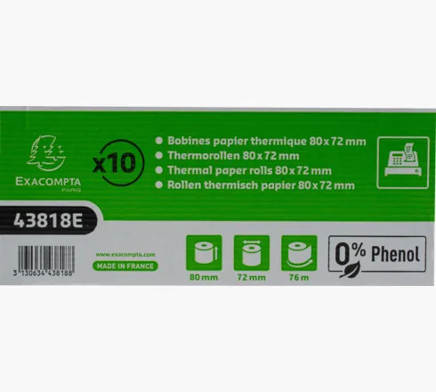 EXACOMPTA Rolle Thermo Papier 10 Stk. 43818E 80x80mmx76m für Kasse