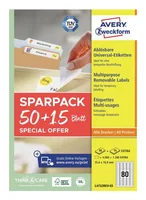 Avery Zweckform Universal-Etiketten L4732REV-65, 35.6 x 16.9 mm, 65 Blatt - Klebehaftung: Ablösbar - Drucker Kompatibilität: Inkjet - Laser - Anzahl Blatt: 65 × - Papierformat: A4 - Anzahl Etiketten: 5200 - Etikettengrösse: 35.6 x 16.9 mm
