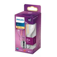 Philips Lampe LEDcla 15W E27 A60 WW CL ND Warmweiss (WW) - Energieeffizienzklasse EnEV 2020: F - Lampensockel: E27 - Farbtemperatur Kelvin: 2700 K - Gesamtleistung: 1.5 W - Dimmbar: nicht dimmbar - Zusätzliche Ausstattung: EyeComfort