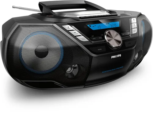 Philips Radio/CD-Player AZB798T/12 Schwarz - Radio Tuner: FM - DAB+ - Stromversorgung: Batteriebetrieb - Netzbetrieb - Detailfarbe: Schwarz - Ausstattung: Kassettendeck - Sleep-Timer - Fernbedienung - CD-Player - Typ: Portabler Radio