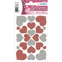 Herma Stickers Motivsticker Herzen Glittery 22 Stück Grau/Rot - Motiv: Herz