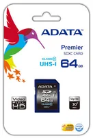ADATA SDXC-Karte Premier UHS-I U1 64 GB - Speicherkartentyp: SDXC (SD 3.0) - Speicherkapazität: 64 GB - Geschwindigkeitsklasse: U1 - UHS-I - Lesegeschwindigkeit max.: 30 MB/s - Schreibgeschwindigkeit max.: 10 MB/s - Speicherkartenadapter: Kein Adapter