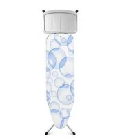 Brabantia Bügeltisch mit Dampfstationsablage Bubbles - Bügelbrettbezug: Baumwolle (CO) - Ausstattung: Transportverriegelung - Kindersicherung - Dampfstationsablage - Ergonomisch - Höhenverstellbar: Ja - Breite: 38 cm - Detailfarbe: Weiss - Blau - Länge: 1
