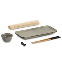 Zeller Present Sushi-Set 5-teilig 21 x 24 cm - Material: Steingut - Nachhaltigkeit: Nicht angegeben - Detailfarbe: Braun - Grau