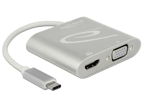 Delock 2-Port Signalsplitter USB-C - 1xHDMI & 1xVGA - Anzahl Ports: 2 - Schnittstellen: USB Typ C - Signalverstärkung: Passiv