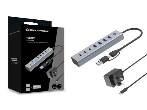 CONCEPTRONIC 7-Port Hub USB-A3.0-C Adap.->4xA3.0m.Netz. gr