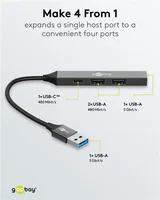 Slim 4-Port USB-Hub, USB-A auf USB-C/USB-A, USB 3.2 Gen 1
