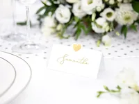 Partydeco Tischkarte Herz 10 x 5 cm, 10 Stück, Gold - Inkl. Couvert: Nein - Papierformat: 10 x 5 cm - Motiv: Hochzeit - Detailfarbe: Weiss