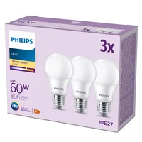 Philips Lampe LED 60W A60 E27 WW FR ND 3CT/6 EC Warmweiss (WW) - Energieeffizienzklasse EnEV 2020: F - Lampensockel: E27 - Farbtemperatur Kelvin: 2700 K - Gesamtleistung: 8 W - Dimmbar: nicht dimmbar - Zusätzliche Ausstattung: Keine