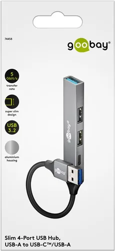 Slim 4-Port USB-Hub, USB-A auf USB-C/USB-A, USB 3.2 Gen 1