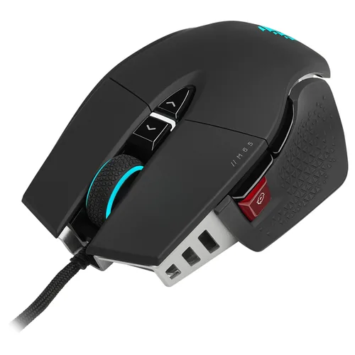Corsair Gaming-Maus M65 RGB Ultra - Maus Features: Umschaltbare DPI-Auflösung - RGB-Beleuchtung - Daumentaste - Beleuchtung - Herausnehmbare Gewichte - Bedienungsseite: Rechtshänder - Detailfarbe: Lava Schwarz - Schwarz - Gewicht: 97 g - Verbindungsart: V
